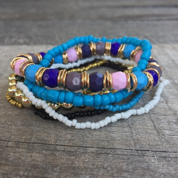 Boho Set of 7 Bead Bracelets - Picture 2 of 3